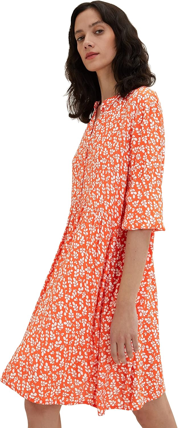 TOM TAILOR Damen dress with pattern and button placket 42 31119 - Red Floral Design, 42 31119 - Red