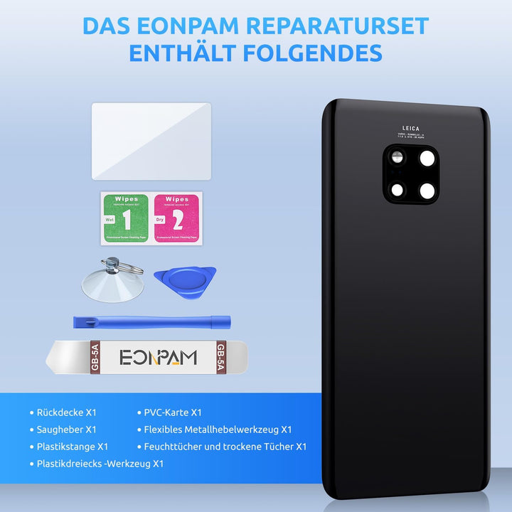 Eonpam Akkudeckel für Huawei Mate 20 Pro Rückseite Glas Original Backcover Back Glas Ersatz Reparatu