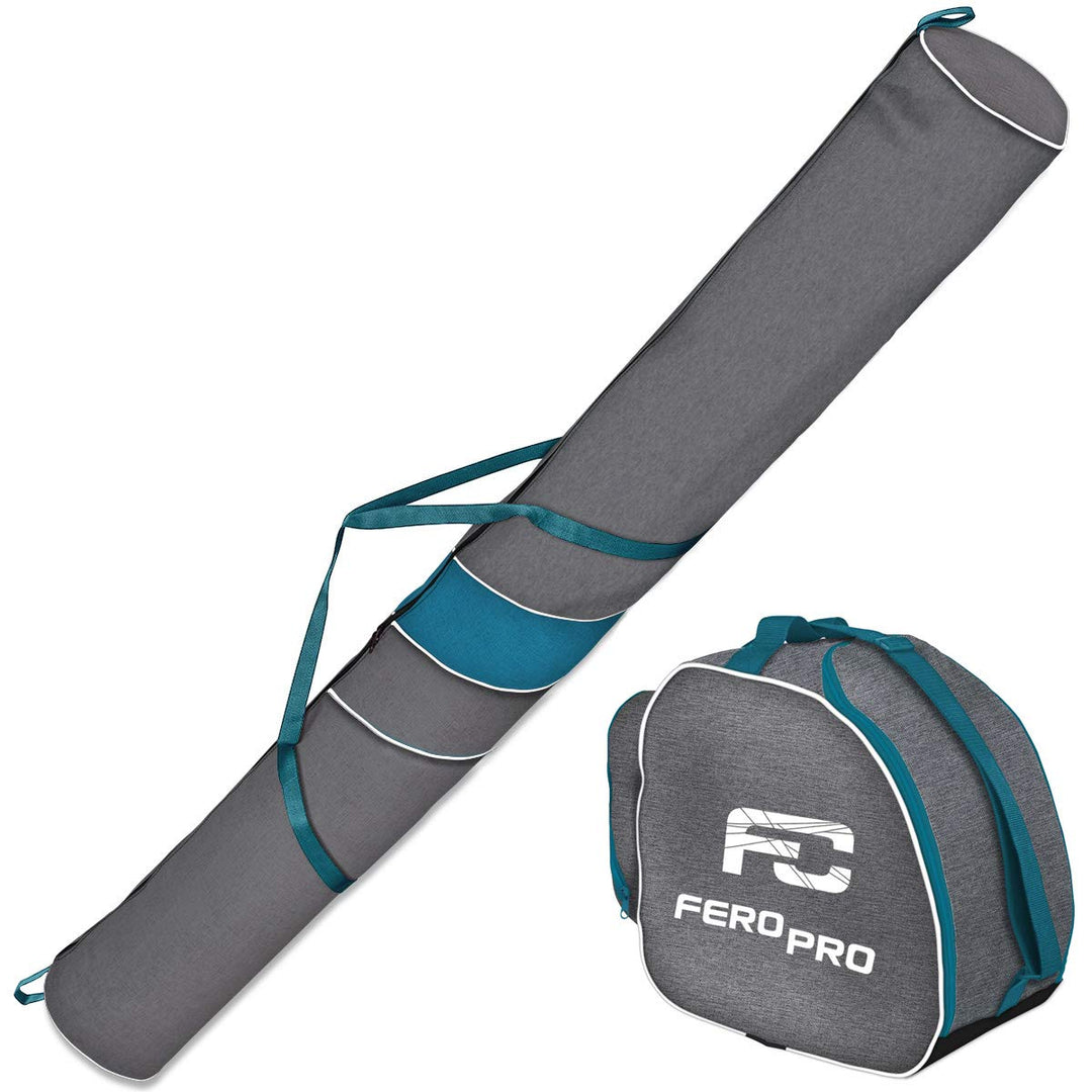 Ferocity Premium Set Skitasche und Skischuhtasche für 1 Paar Ski-Stöcke-Schuhe-Helm mit Abnehmbarer