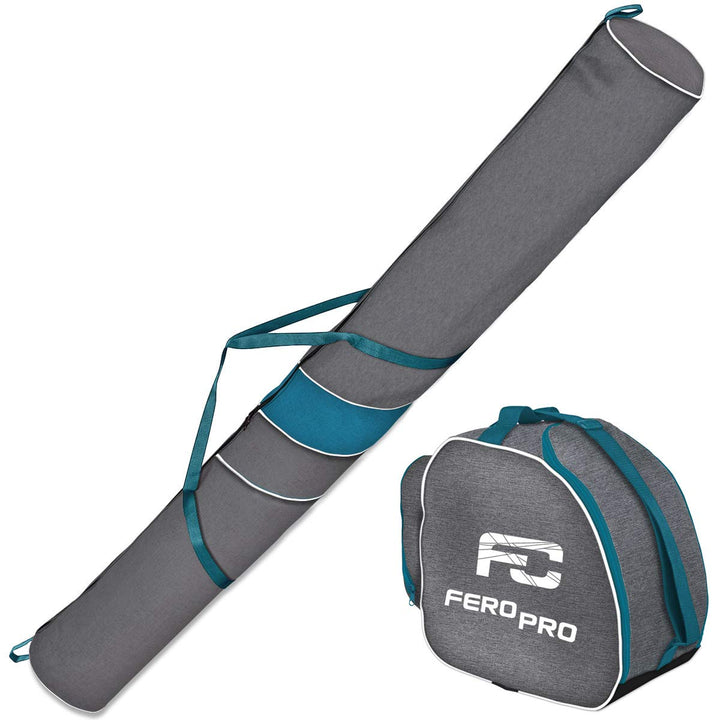 Ferocity Premium Set Skitasche und Skischuhtasche für 1 Paar Ski-Stöcke-Schuhe-Helm mit Abnehmbarer
