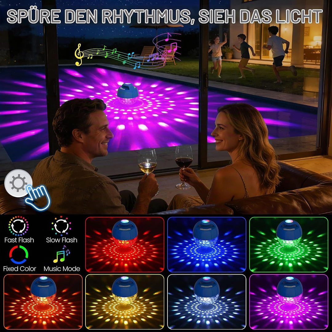 KingSom 2026 Pool Lautsprecher mit Oberlichter,Bluetooth Pool Lautsprecher IP68 wasserdicht Pool Mus
