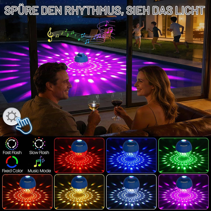 KingSom 2026 Pool Lautsprecher mit Oberlichter,Bluetooth Pool Lautsprecher IP68 wasserdicht Pool Mus