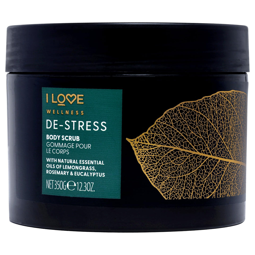 I Love Wellness DESTRESS Body Scrub, With Natural Essential Oils of Lemongrass, Rosemary & Eucalyptu