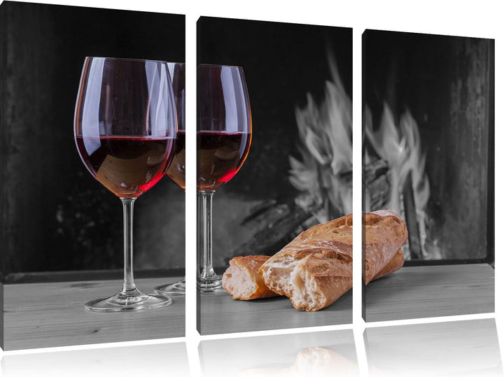 Pixxprint Baguette Wein Picknick als Leinwandbild/Grösse: 3 Teilig (120x80) cm/Wandbild/Kunstdruck/f