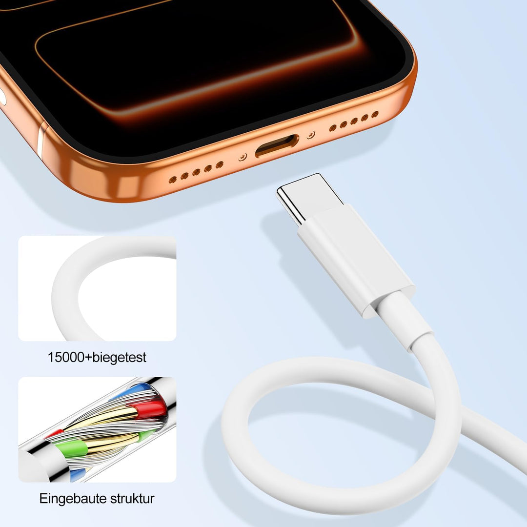 2Pack USB C Ladegerät, 20W USBC Ladegerät mit 2M+1M USB C to USB C Ladekabel für Apple iPhone 17 16e