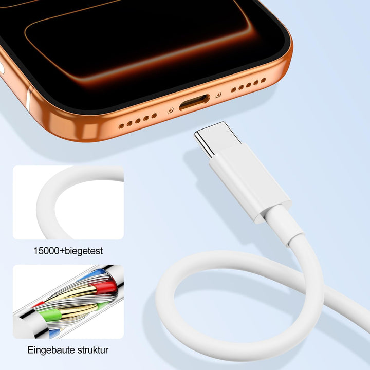 2Pack USB C Ladegerät, 20W USBC Ladegerät mit 2M+1M USB C to USB C Ladekabel für Apple iPhone 17 16e