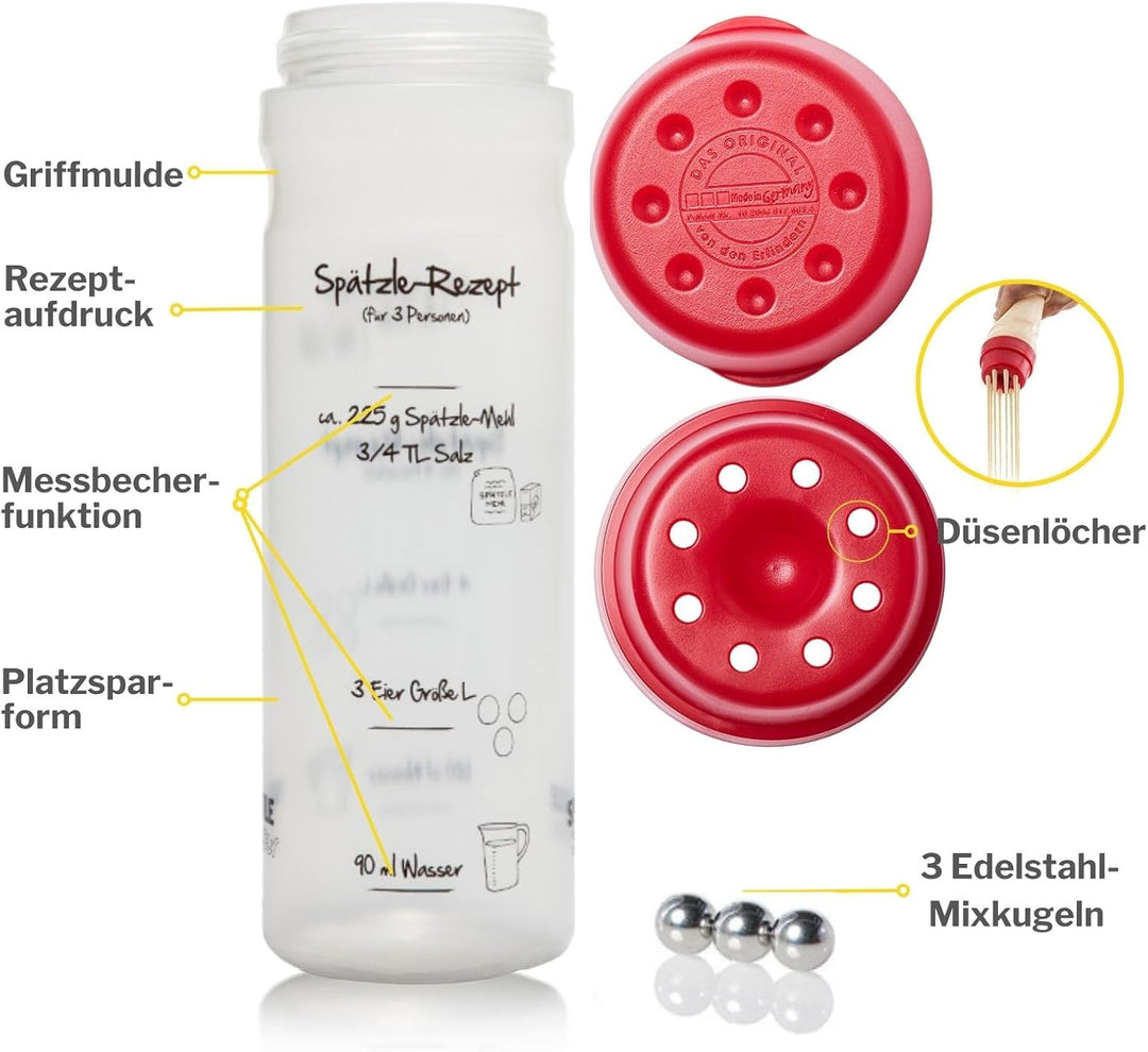 Spätzle-Shaker Shaker-Set Duo (ROT) mit 875ml-Pfannkuchen-Shaker + 4-Portionen