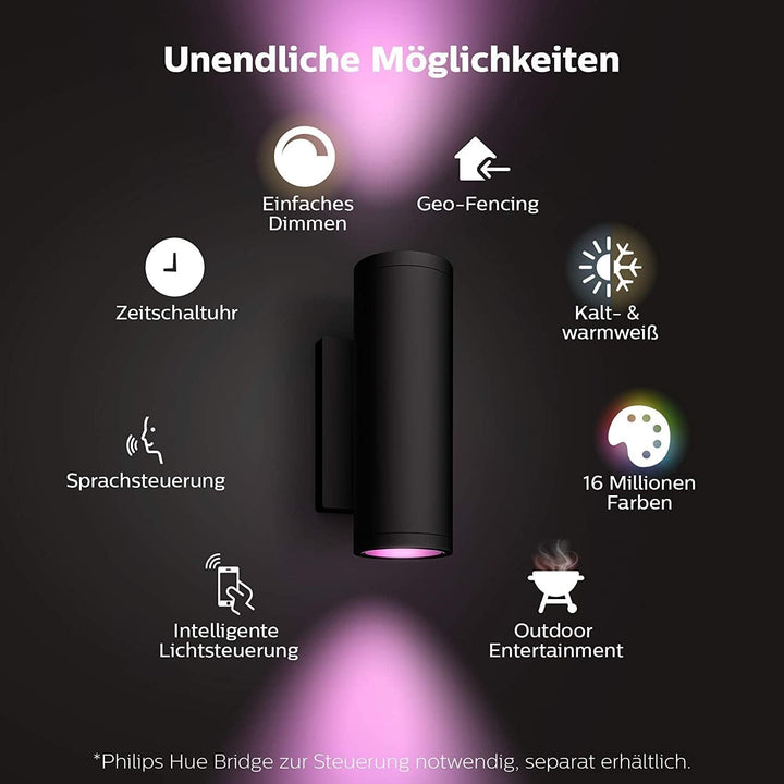 Philips Hue White & Color Ambiance Appear Outdoor Wandleuchte (1.180 lm), dimmbare Wandlampe für das
