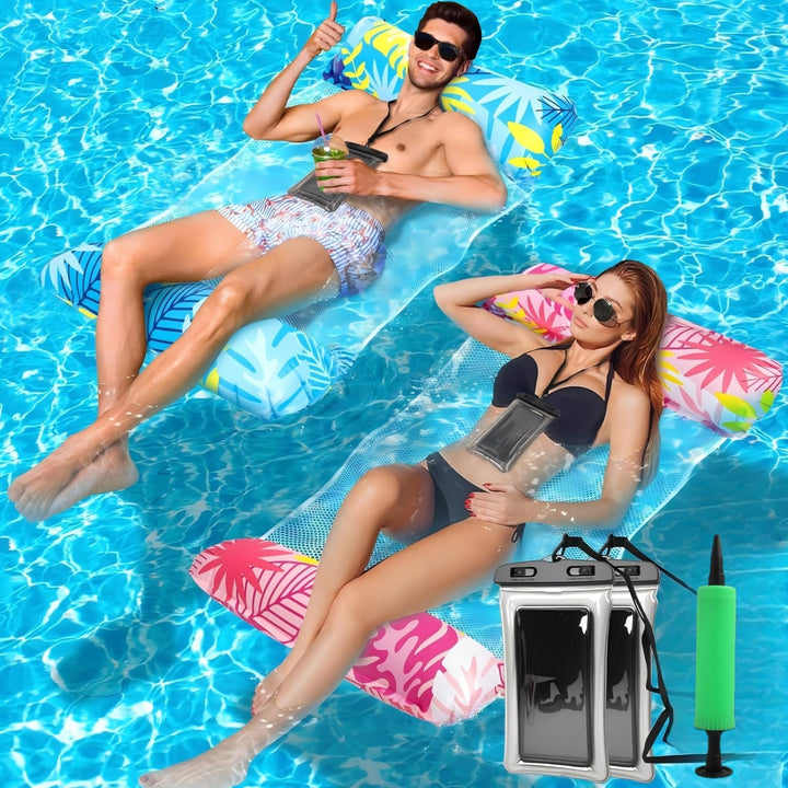 Wasserhängematte Erwachsene 2 Wasser Hängematte mit Netz 4 In 1 Luftmatratze Pool Luftmatratze Netz