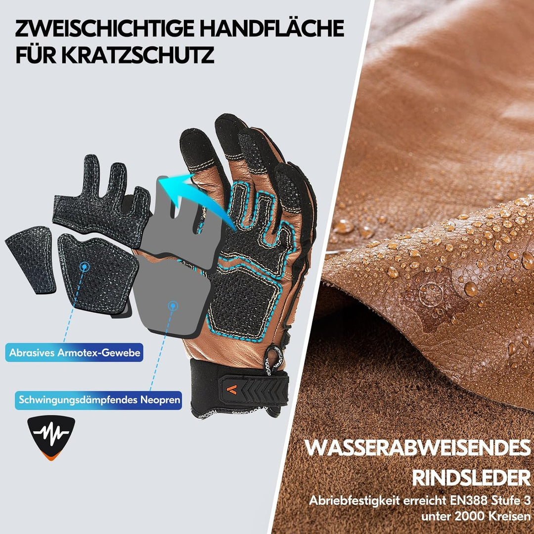 Vgo... 1 Paar Sicherheits-Leder-Arbeitshandschuhe, Mechaniker-Handschuhe,Rigger-Handschuhe, Anti-Vib