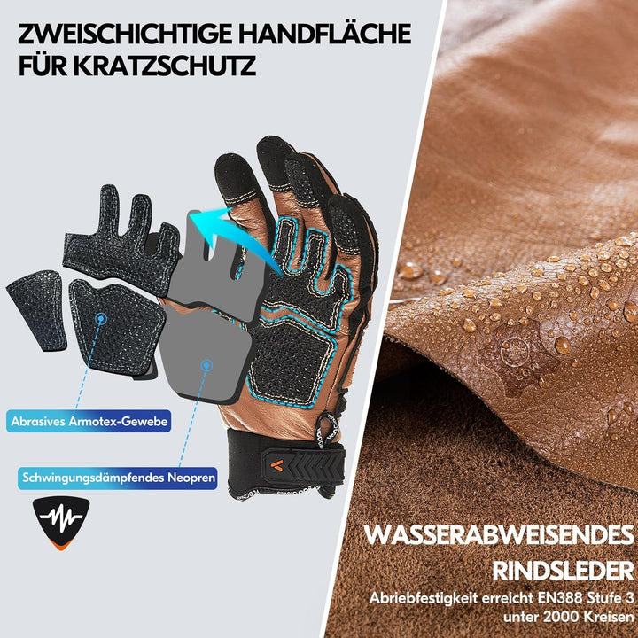 Vgo... 1 Paar Sicherheits-Leder-Arbeitshandschuhe, Mechaniker-Handschuhe,Rigger-Handschuhe, Anti-Vib