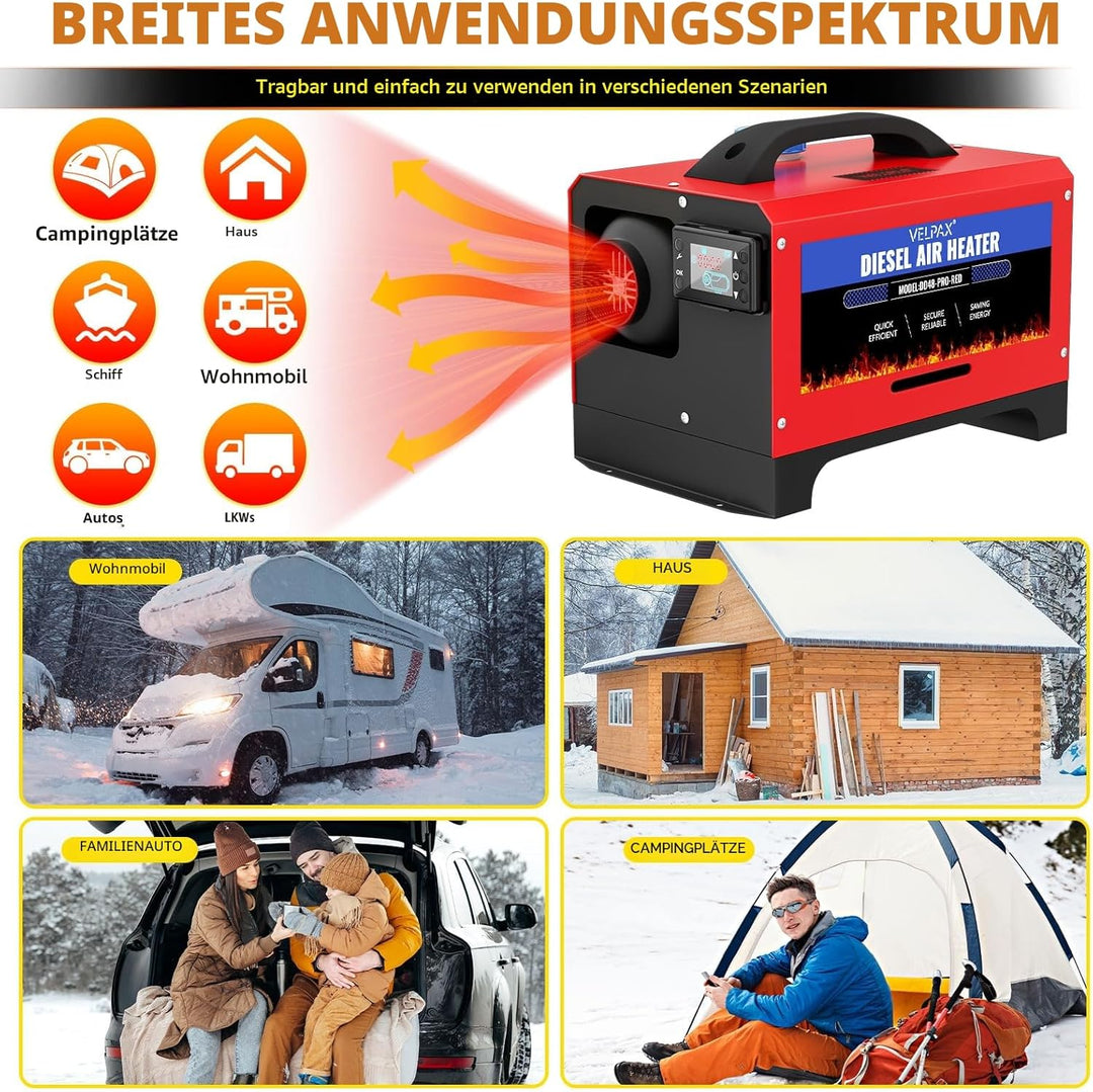 VELPAX Luft Dieselheizung Standheizung,8 kW 12 V Diesel Luftheizung All in One,LCD-Schalterdisplay 1