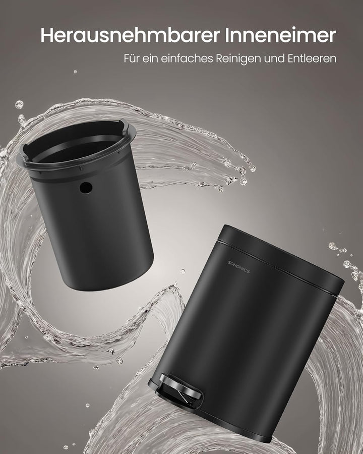 SONGMICS Kosmetikeimer, 6 Liter, Mülleimer Bad, mit Softclose-Deckel, Tretmülleimer, Stahl, für klei