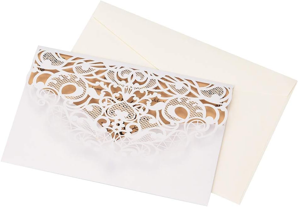 CYSKY Hochzeit Einladungskarte 50 Pack Laser Cut Rechteck Einladungen Kit mit leerem bedruckbarem Pa
