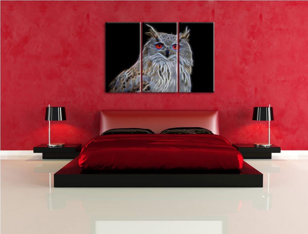 Dark aufmerksame Waldohreule NewArt 3-Teiler Leinwandbild 120x80 Bild auf Leinwand, XXL riesige Bild