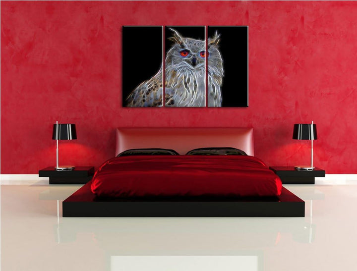 Dark aufmerksame Waldohreule NewArt 3-Teiler Leinwandbild 120x80 Bild auf Leinwand, XXL riesige Bild