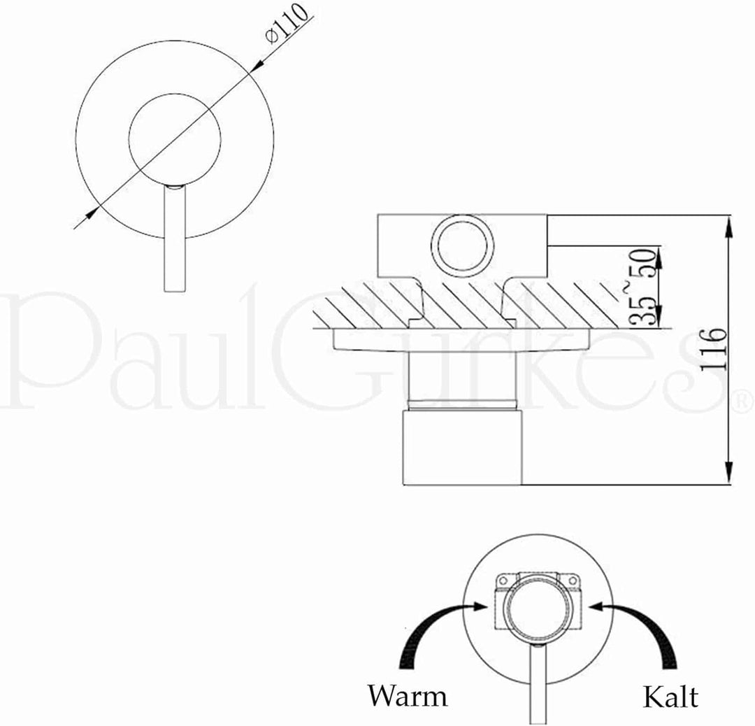 PaulGurkes Unterputz Armatur Einhandmischer Mischer rund Brausebatterie
