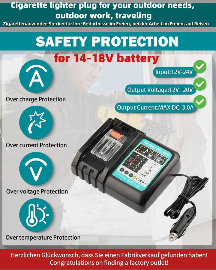 Autoladegerät für Makita 18V14.4VAkku,Ersatz für Makita DC18RC BL1860 Multi Voltage Akku DIY Ladeger