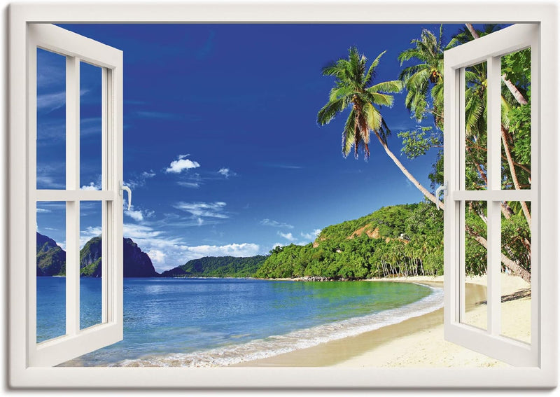 ARTland Leinwandbilder Wandbild Bild Leinwand 100x70 cm Fensterblick Karibik Südsee Strand Meer Inse