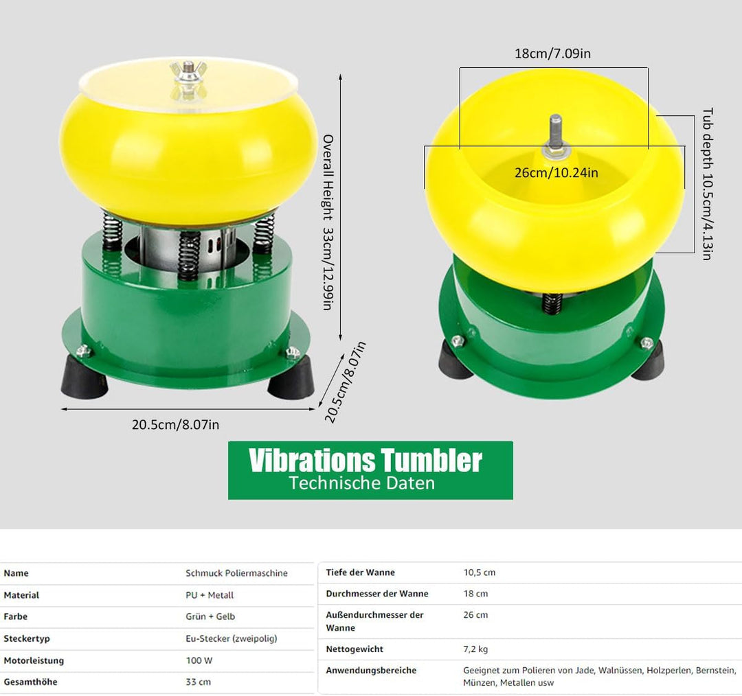 Poliermaschine 100 W vibrierende Poliertrommel Vibrationsbecher Polieren bis 5 KG, Rotary Jewelry Tu