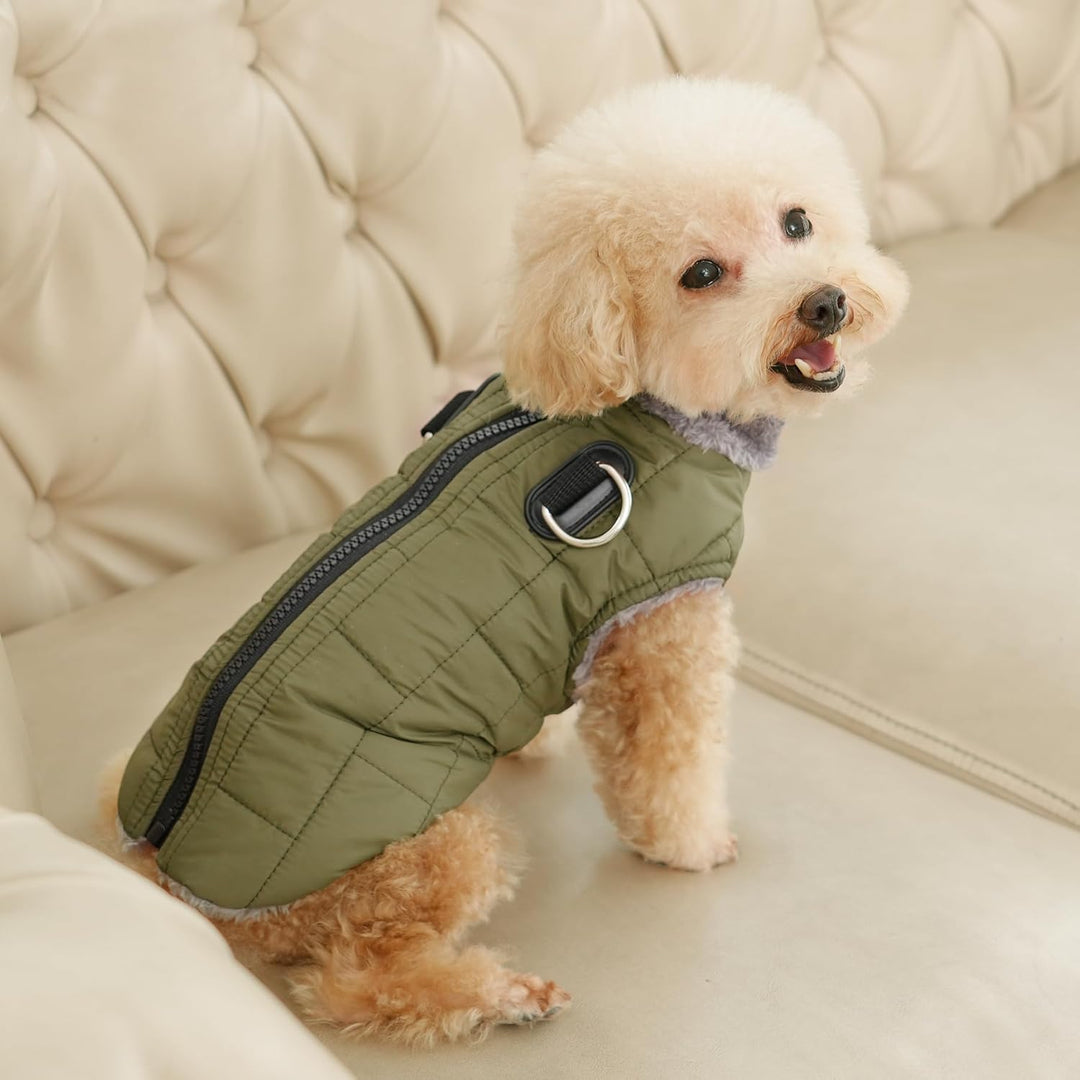 Warmer Fleece-Hundemantel mit strapazierfähigem Geschirr mit D-Ring, wasserdichte Welpenjacke für kl
