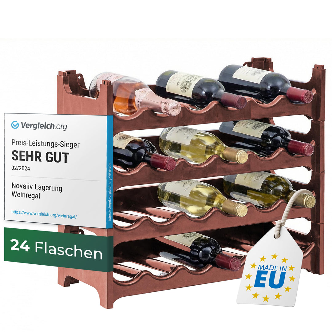 Novaliv Flaschenregal für 24 Flaschen, Braun, erweiterbar, stapelbar, Getränkeschrank für Flaschen,