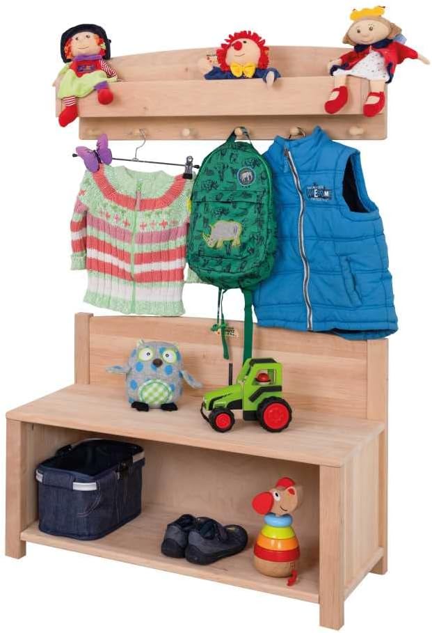 Holzspielzeug Peitz Kinder-Schuhschrank 8053 Massivholz-Garderobe für Kindergarten oder Kinderzimmer