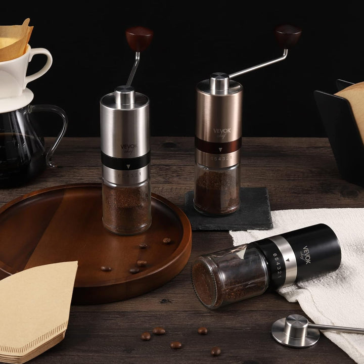 Vevok Chef Manuelle Kaffeemühle mit 6 verstellbaren Einstellungen, Edelstahl-Frässtifte, tragbare Ed