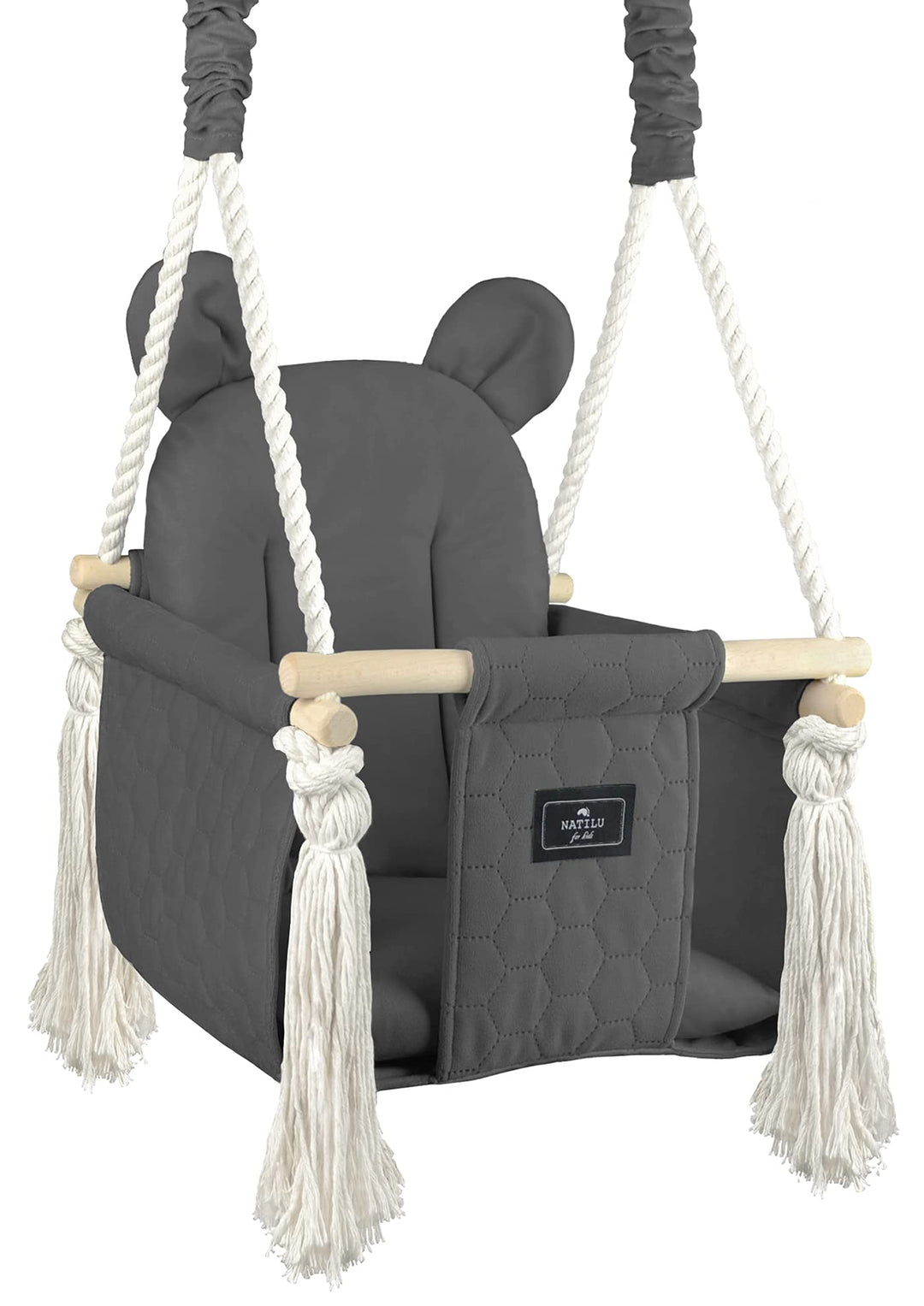 NATILU® Babyschaukel Set Indoor Outdoor | Bär Quilted Graphite | Schaukel | Kinderschaukel | Kinderg