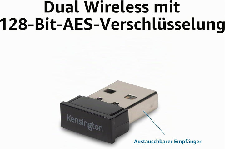 Kensington Kabellose ergonomische Maus, Wireless Pro Fit Ergo Computermaus für Laptop, Desktop, PC u