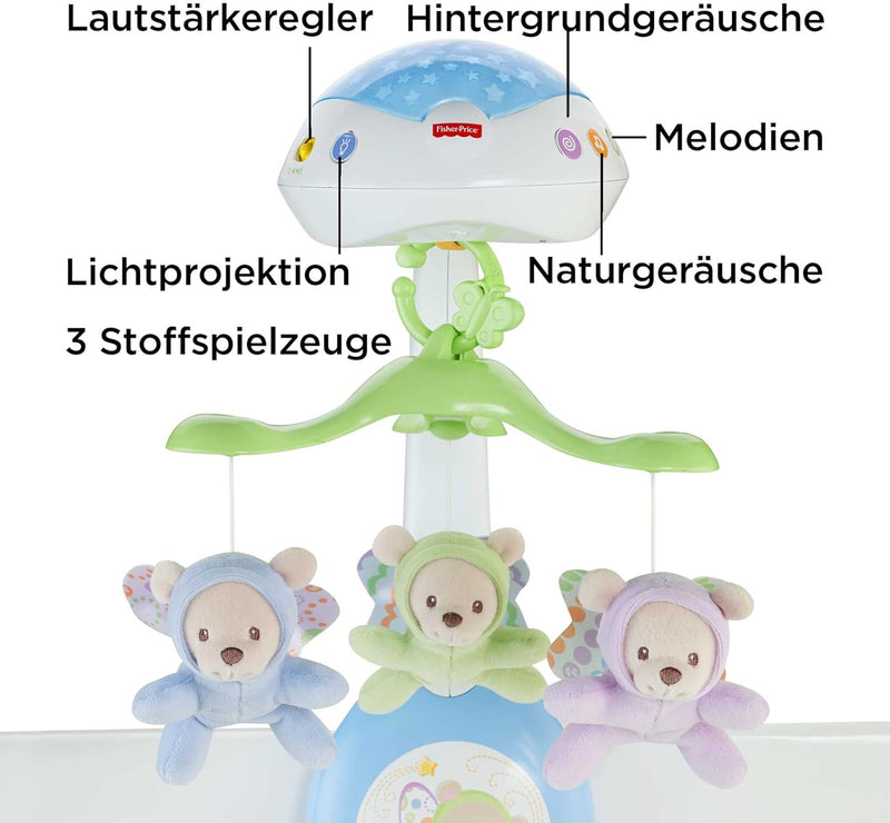 Fisher-Price 3-in-1-Traumbärchen-Mobile, Mobile für Babybett, Elektrisches Mobile mit Licht, Mobile