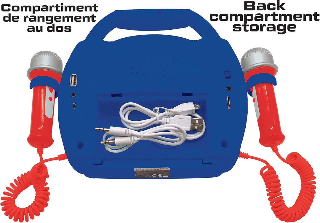 Lexibook, Spider-Man, Tragbarer digitaler Karaoke-Player für Kinder, Mikrofone, Lichteffekte, Blueto