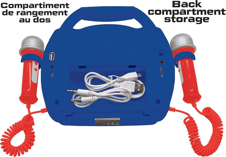 Lexibook, Spider-Man, Tragbarer digitaler Karaoke-Player für Kinder, Mikrofone, Lichteffekte, Blueto