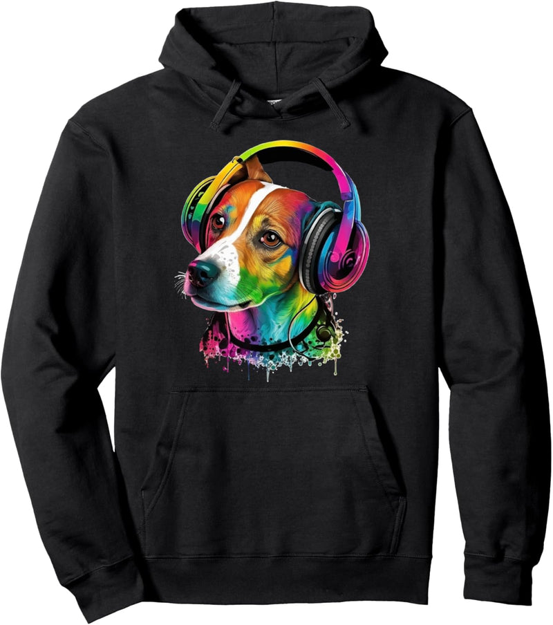 Jack Russell Terrier mit Kopfhörern Haustier Musik Fan Hunde Pullover Hoodie