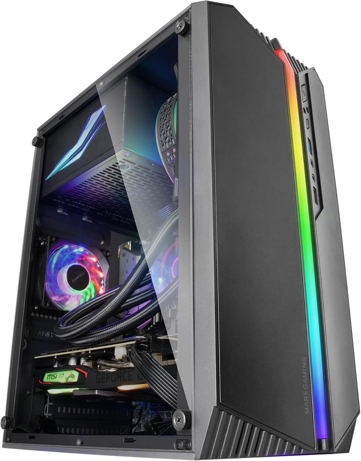 Mars Gaming MC-S1, Gehäuse PC Micro-ATX Ultra-Kompakt, 12-Mode ARGB Frontbeleuchtung, FRGB Lüfter, F
