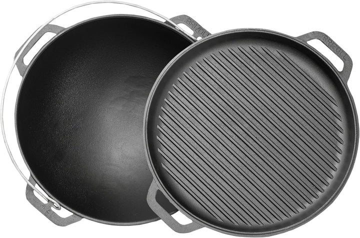 Schwenktopf 10 L Kazan aus Gusseisen Kasan Asien Kessel mit Deckel-Grillpfanne Gusstopf Campingtopf