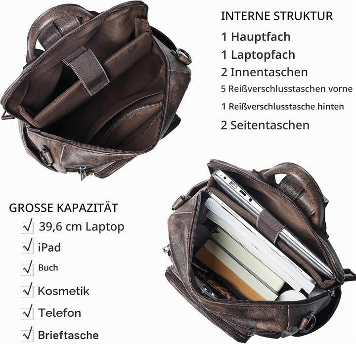 Shrrie rucksack damen elegant geeignet für 15,6Zoll-Notebooks Langlebig wasserdicht Damen aus Leder
