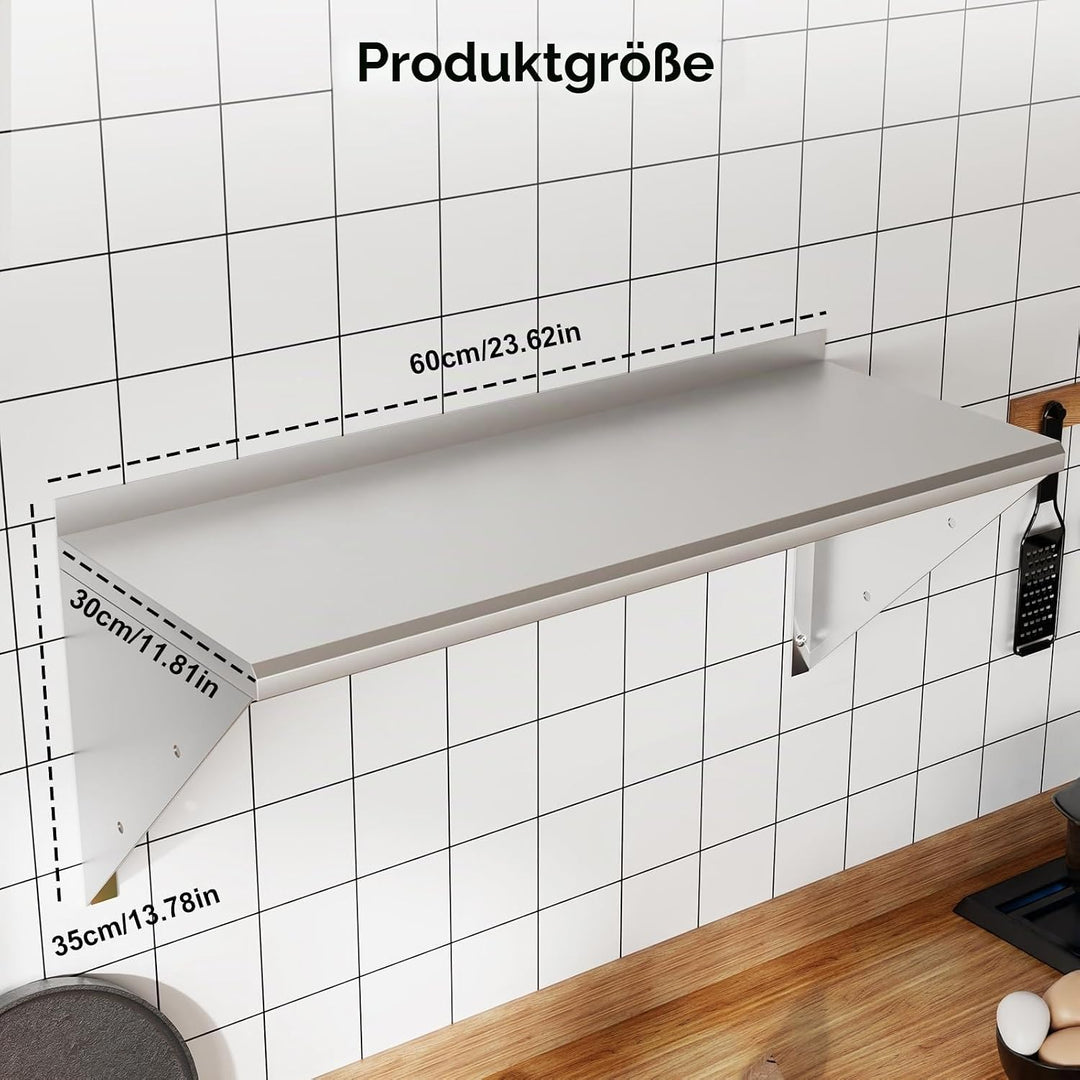 Edelstahl Regal Gastro 60 * 30cm,Bogendesign Wandregal Edelstahl,Wandregal Küchenregal Tragfähigkeit