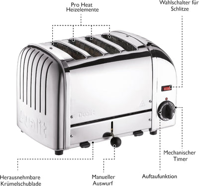 Dualit Classic Vario Toaster 4 Scheiben - Toaster Edelstahl Handgefertigt in GBR - Unique ProHeat® E