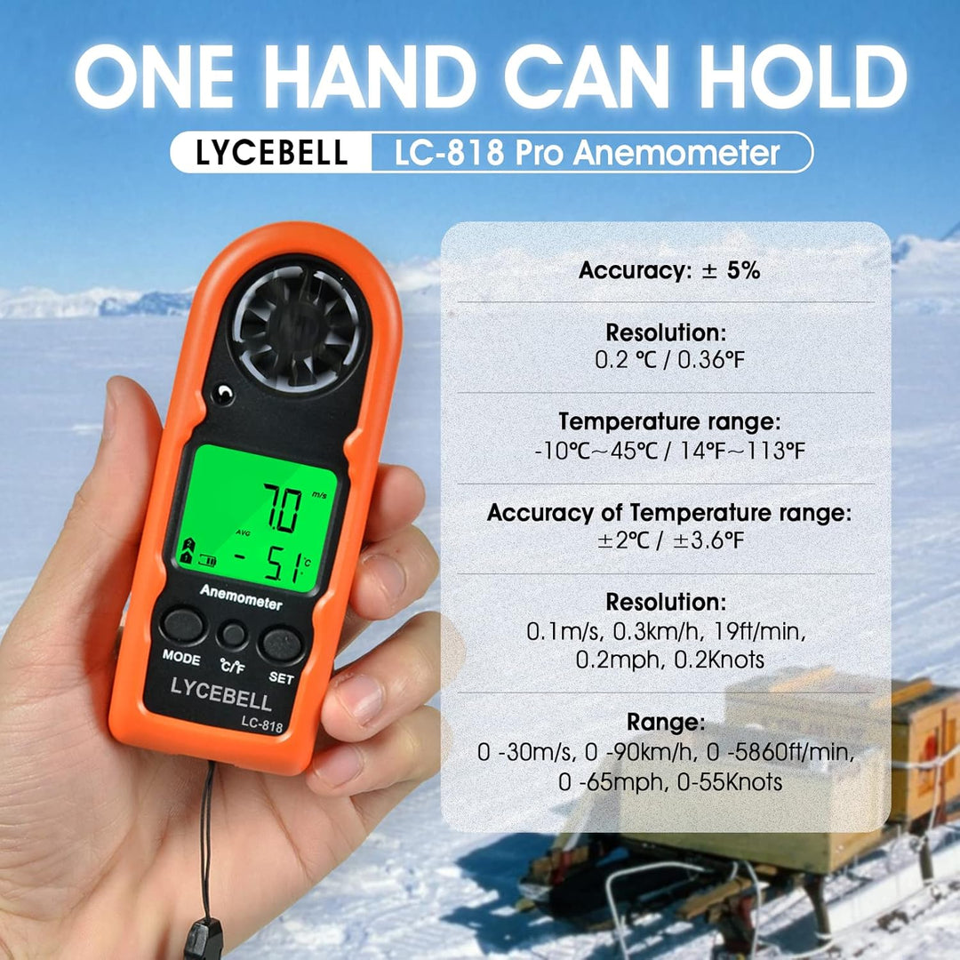 LYCEBELL Handheld Windmesser, LC-818 Digital Anemometer Windmessgerät Messen von Windgeschwindigkeit