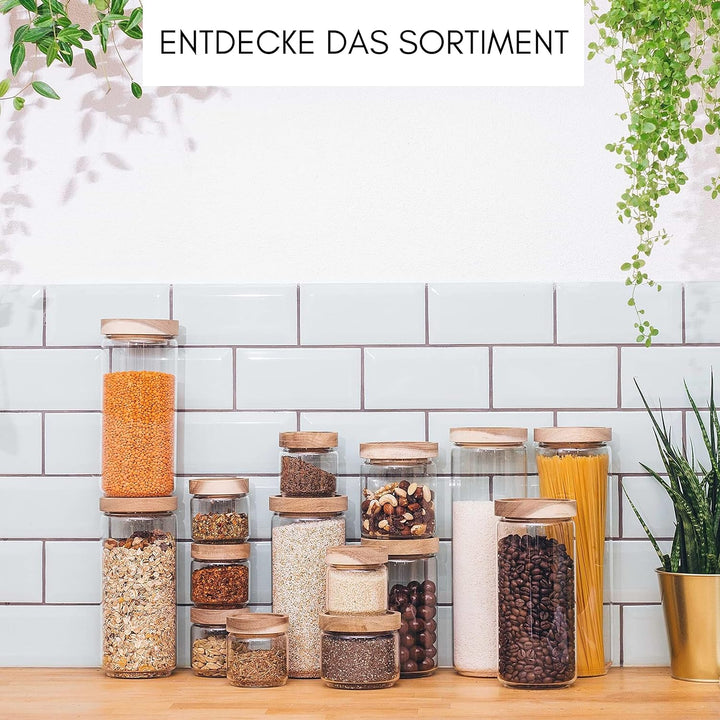 Econovo® Vorratsgläser mit Holzdeckel 500ml (4-teilig) aus Borosilikatglas, stapelbar und luftdicht,