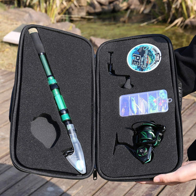Sougayilang Angelrute und Rolle Combos, Kohlefaser Teleskop Angelrute 12 +1 BB Spinning Reel mit Tra