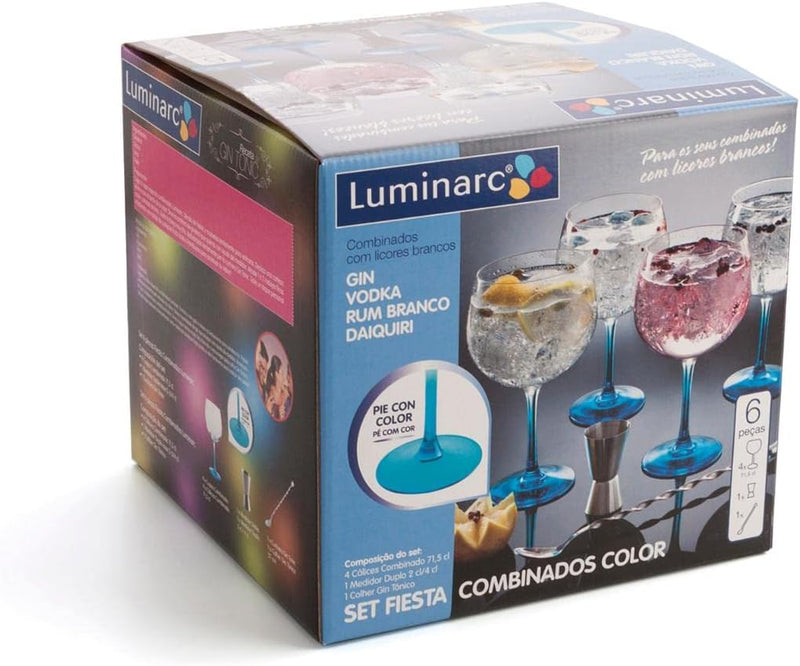 Luminarc Fiesta Combinados Color Gin Cocktailgläser-Set (inkl. Löffel und Messbecher), 6er Pack
