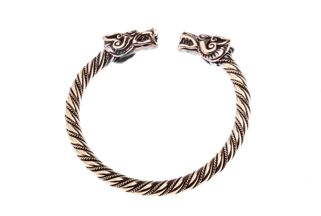 Windalf Wikinger Damen Bronze Armreif DRACON 5.7 cm gekordelter Drachen Armschmuck Handgeschmiedet