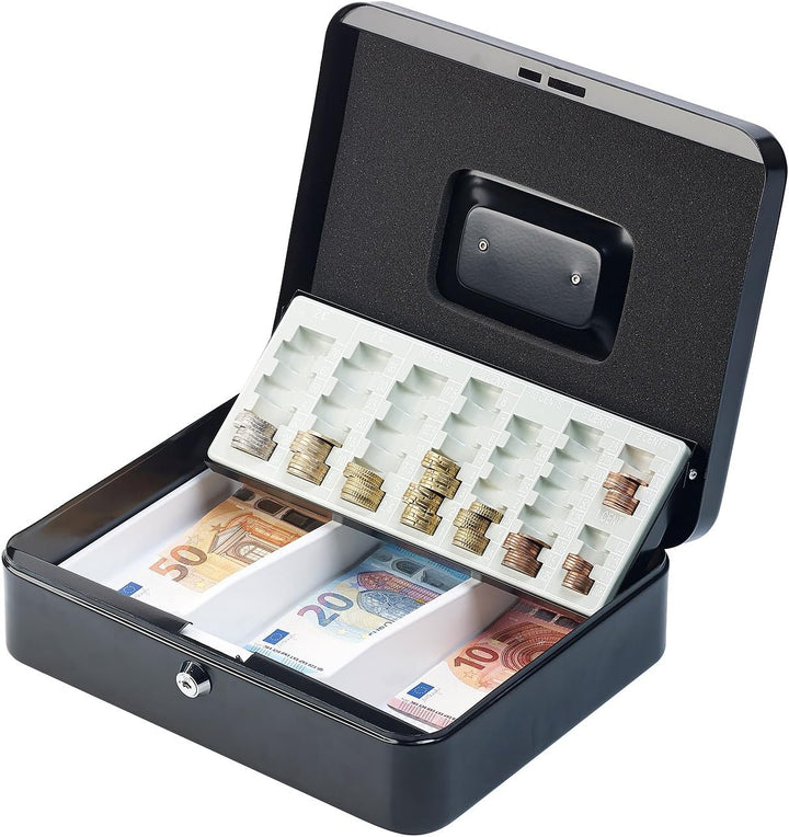 Xcase Kasse mit Schlüssel: Stahl-Geldkassette, Münzzählbrett, Scheineinsatz, Schloss, 2 Schlüssel (G