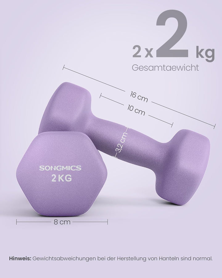 SONGMICS 2 Stück Hexagon Hanteln mit Neoprenbeschichtung für Krafttraining, Fitness, Zuhause 2 x 2 k