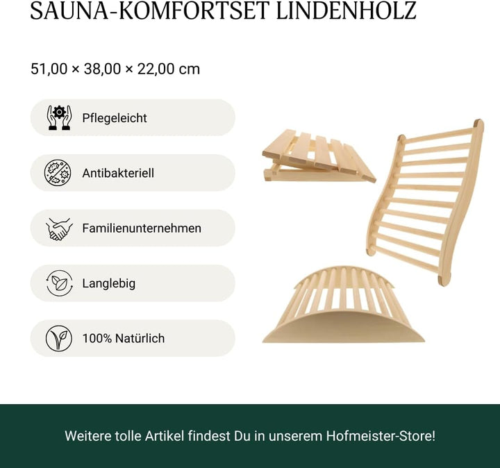 HOFMEISTER® Sauna-Set: Ergonnomische Rückenlehne, Kopfstütze & Beinstütze – Wellness-Geschenkset für