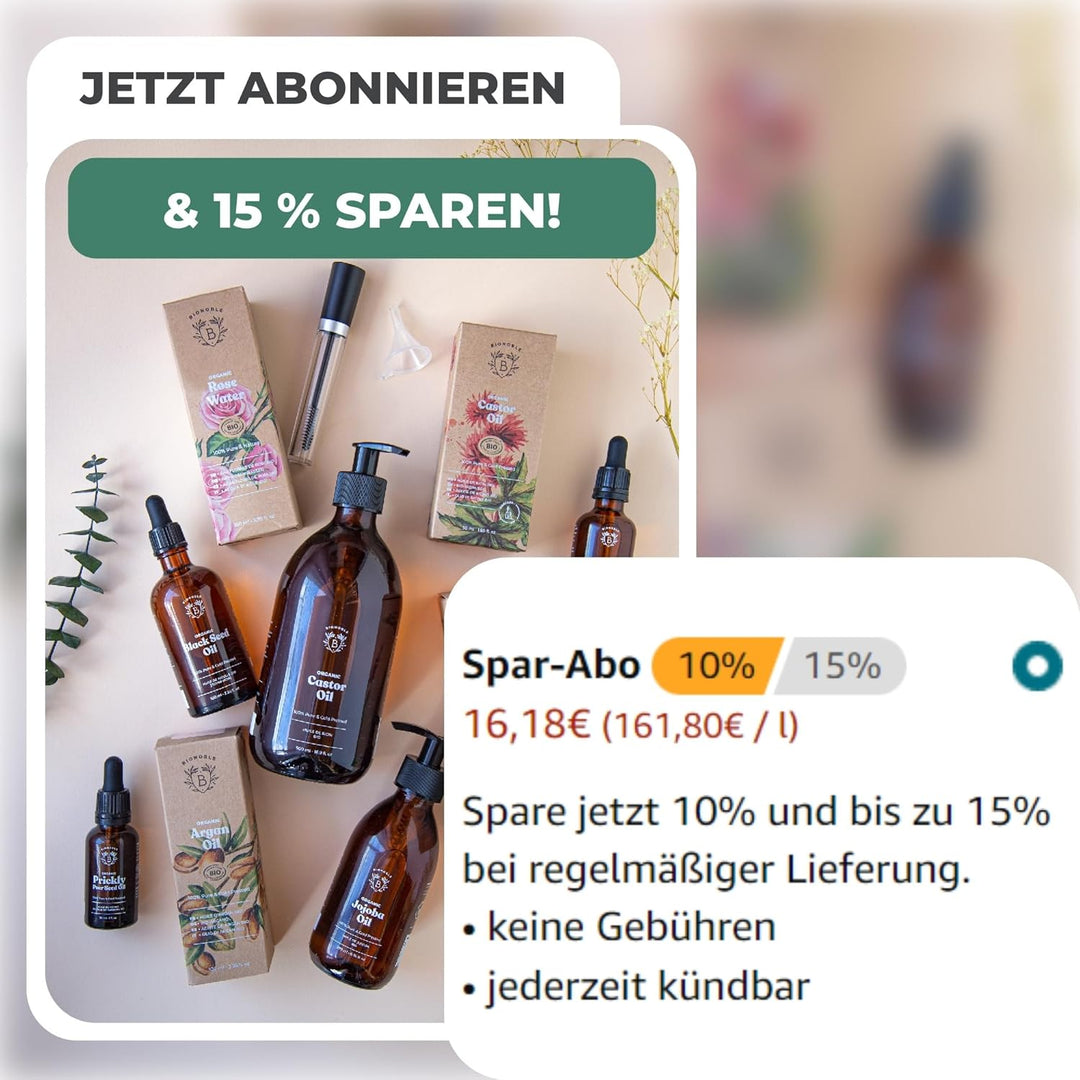 BIONOBLE Rizinusöl Kaltgepresst Bio + Mascara-Kit, 100% Natürlich - Wachstumsfördernd, Repariert - R