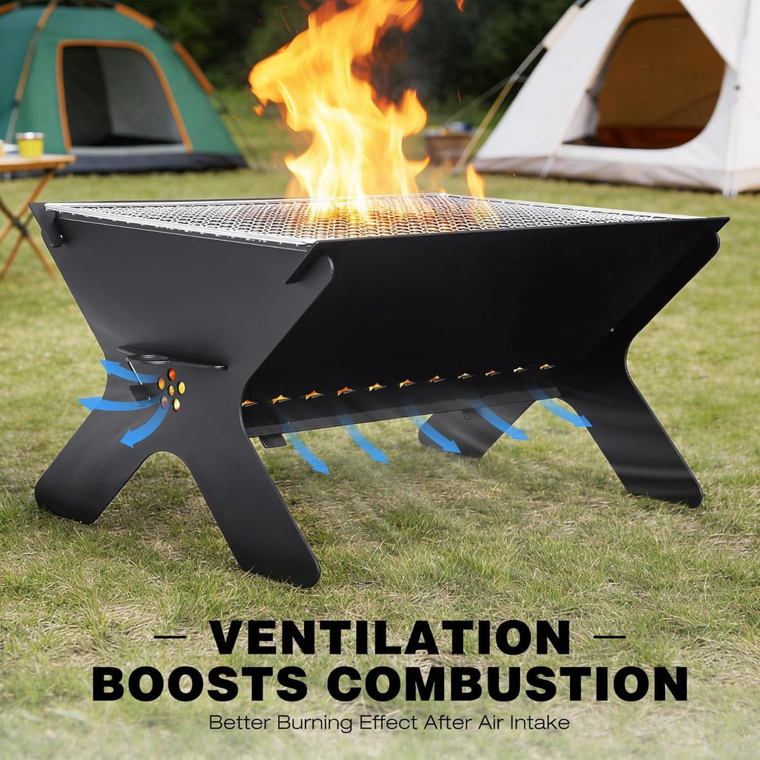 REDCAMP Camping Feuerstelle gross mit Grillrost, 2in1, tragbar, Outdoor | Feuerkorb mit 304 Edelstah