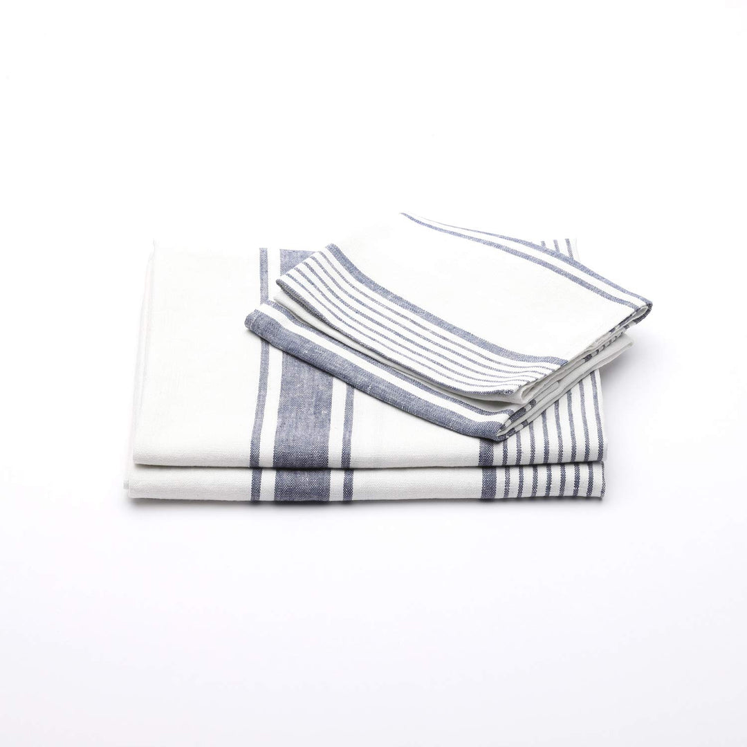 LinenMe 0873501 Set Tuscany Indigo Weiss, 2 grosse Handtücher, Made in Europa, Badetuch, europäische